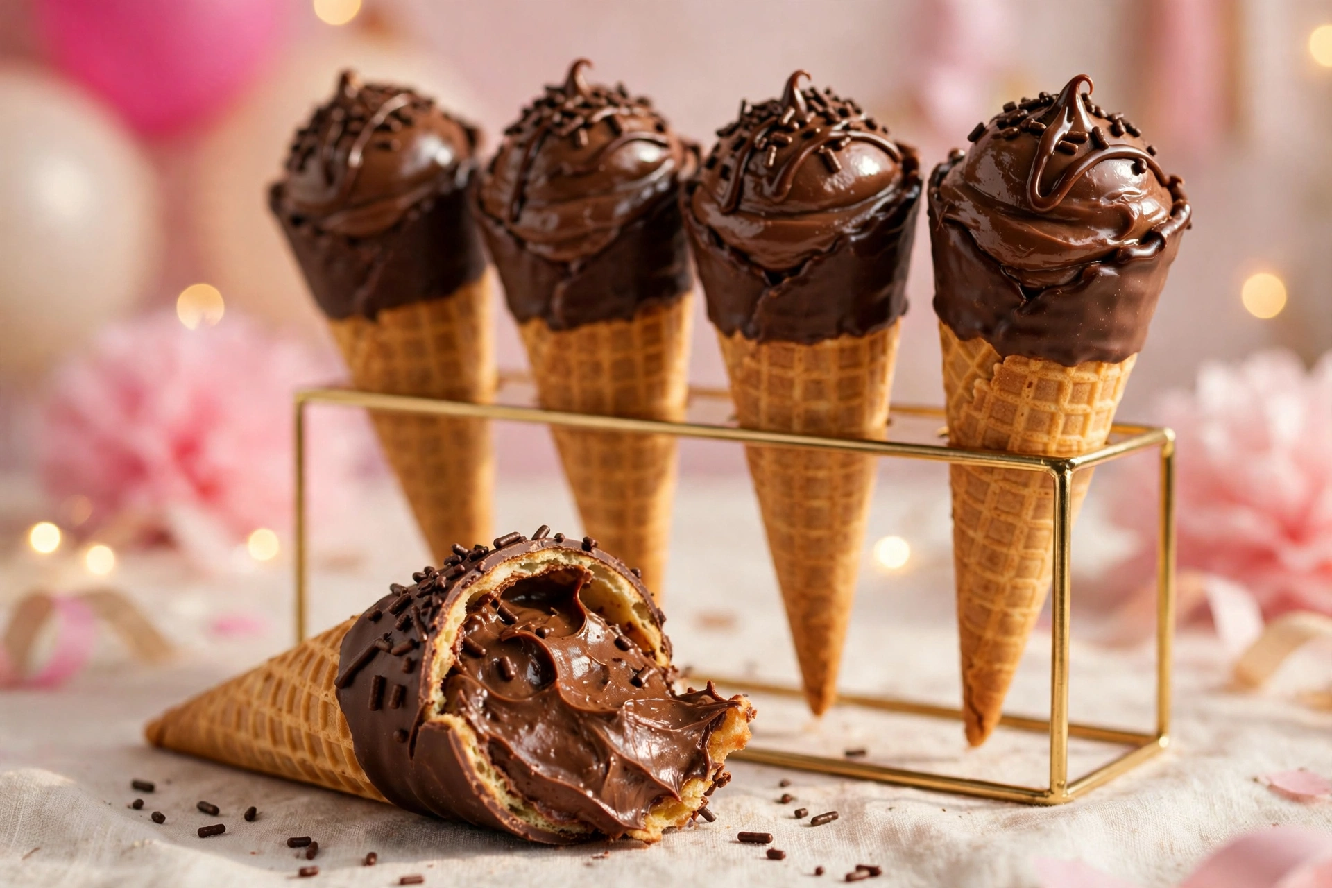 Receita de Cone Trufado para Vender: Casquinha Crocante com Brigadeiro Trufado